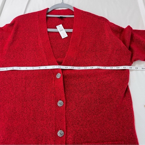 Talbots Cardigan Women Medium sweater Button Up V Neck Red Rhinestone Buttons B3 - Picture 7 of 8